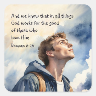 Sticker Carré Romains 8:28 Toutes les choses travaillent ensembl