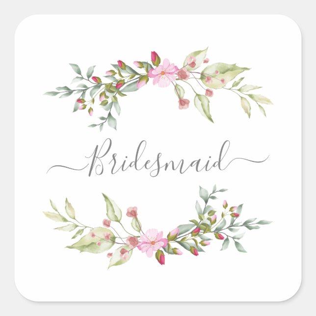 Sticker Carré Romantic Wreath in Pink for Bridesmaids (Devant)