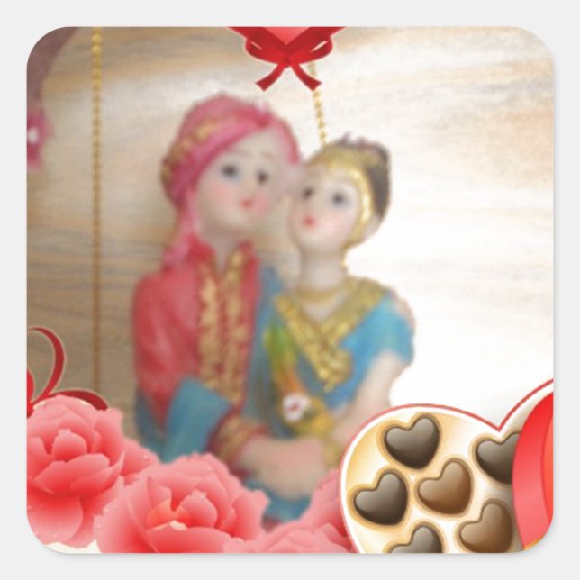 Sticker Carré Romantique Amour Coeur Art Imprimer (Devant)