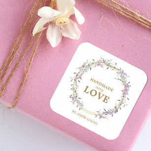 Sticker Carré Romantique artisanal avec Love Lilac Floral Wreath