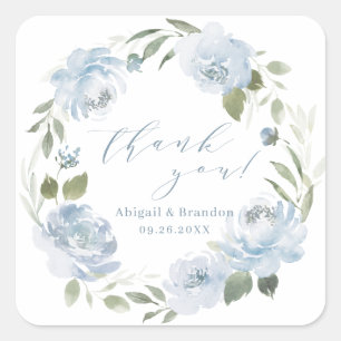 Sticker Carré Romantique bleu poussiéreux floral merci mariage