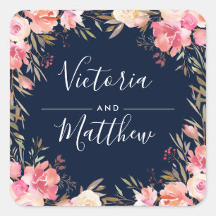 Sticker Carré Romantique Blush Bloom Floral Mariage Personnalisé