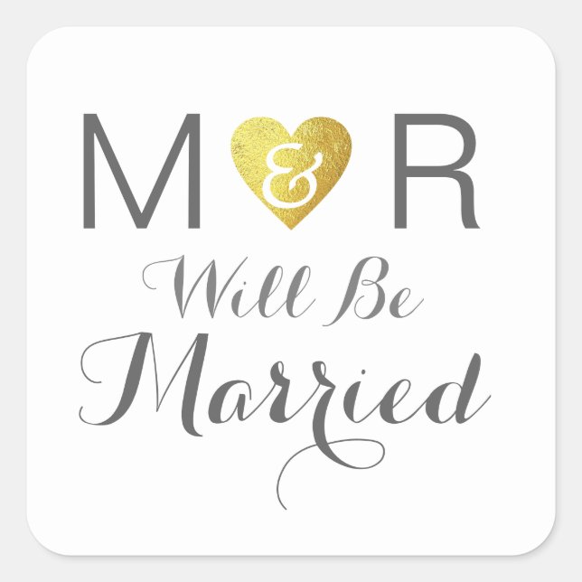 Sticker Carré Romantique deux initiales mariage élégant (Devant)