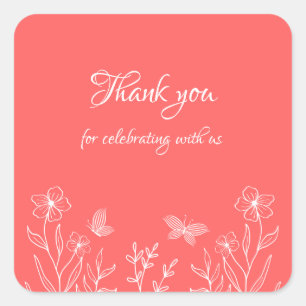 Sticker Carré Romantique élégant corail rose mariage floral