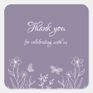 Sticker Carré Romantique élégant mariage floral mauve
