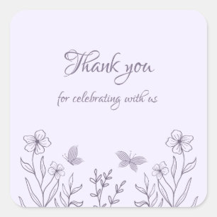 Sticker Carré Romantique élégant mariage floral mauve