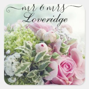 Sticker Carré Romantique M. et Mme Rose Florale Mariage