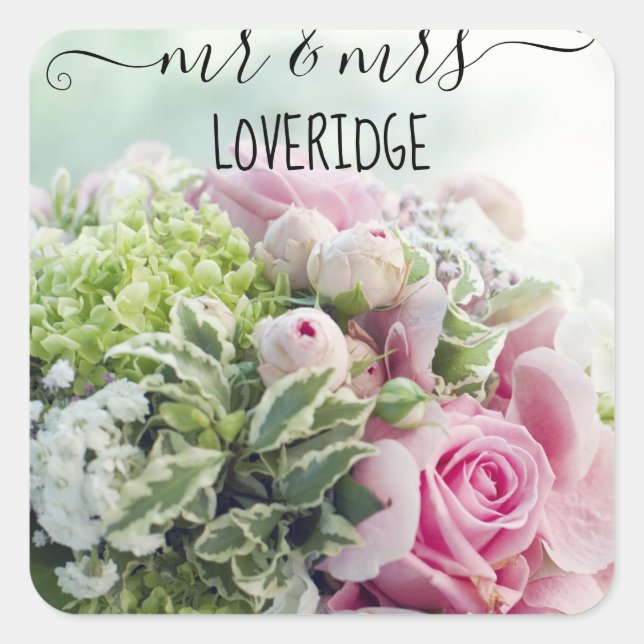 Sticker Carré Romantique M. & Mme Pink Rose Rose Rose Floral Mar (Devant)