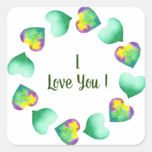Sticker Carré Romantique Mignon Aquarelle Verte Saint Valentin 
