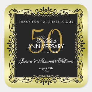 Sticker Carré Romantique or Décoratif encadré 50e Mariage