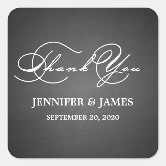 Sticker Carré Romantique Script Merci Mariage Favoriser les Étiq (Devant)