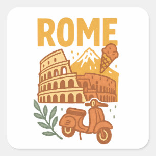 Sticker Carré Rome Italie Colisée Dessiné à la Main Minimaliste