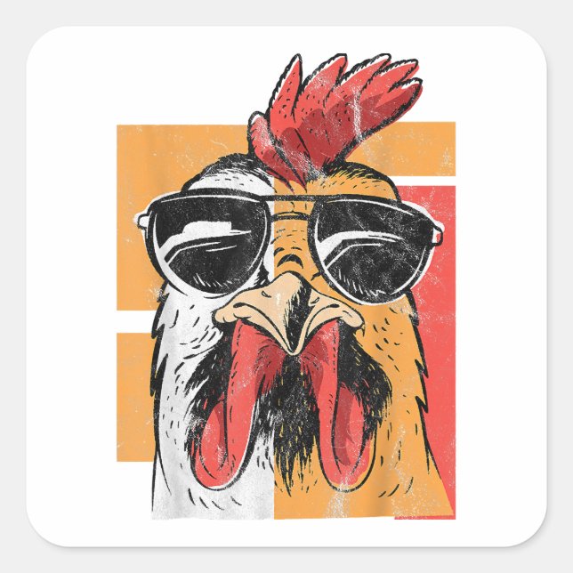 Sticker Carré Rooster cool portant lunettes de soleil Retro Vint (Devant)