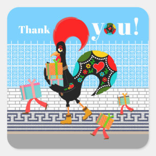 Sticker Carré Rooster portugais avec cadeaux 1ère fête d'anniver