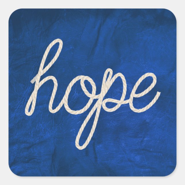 Sticker Carré Rope HOPE Texte Sur Cuir Bleu (Devant)