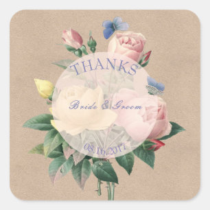 Sticker Carré Rose anglais Butterfly Garden Wedding Merci