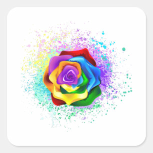 Sticker Carré Rose arc-en-ciel coloré