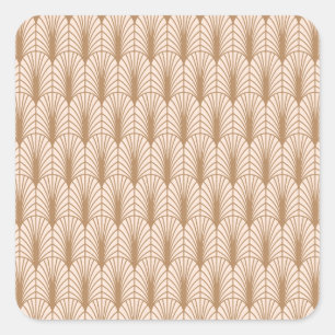 Sticker Carré Rose Art déco : Plumes de paon doré