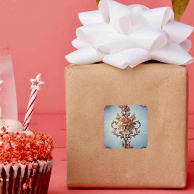 Sticker Carré Rose Baroque  (Decorate your gifts or envelopes with this beautiful floral sticker. 
)