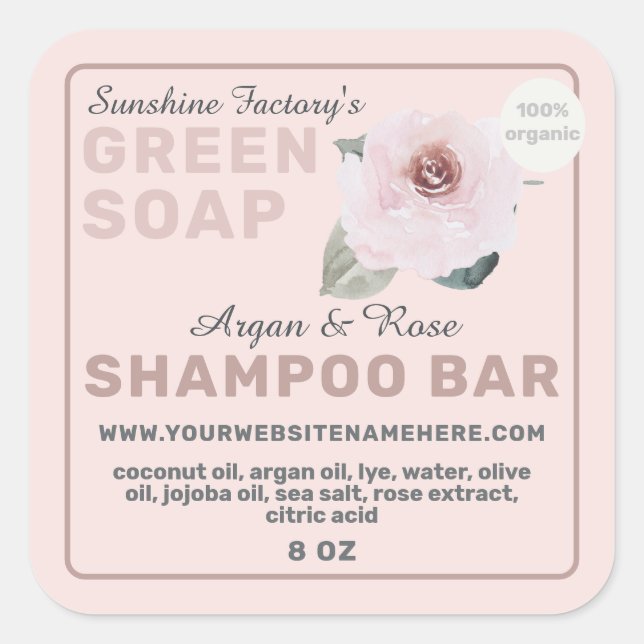 Sticker Carré Rose bio Argan savon Shampoo Bar Pastel Pink (Devant)