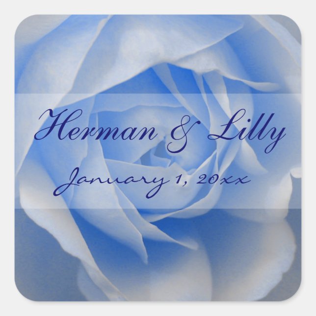 Sticker Carré Rose bleu clair Mariage personnalisé (Devant)