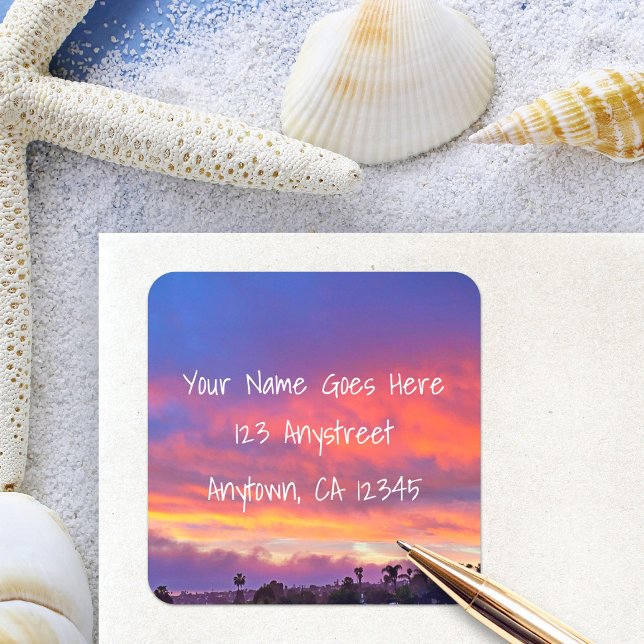 Sticker Carré rose bleu orange audace coucher de soleil photo ad (Créateur téléchargé)