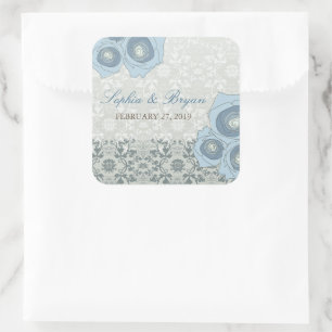 Sticker Carré Rose Bleu Vintage Dentelle Dentelle de mariage Fav