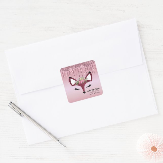 Sticker Carré Rose Blush Parties scintillant Peinture Girly Fox  (Enveloppe)