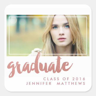 Sticker Carré Rose brossé Gold Photo 2016 Graduation Party