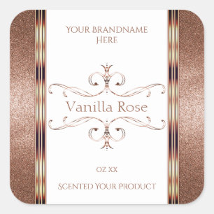 Sticker Carré Rose chic Parties scintillant or  blanche Étiquett