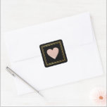 Sticker Carré rose-color love heart romantic wedding<br><div class="desc">A rose heart of love with a faux gold square frame...  for modern invitations</div>