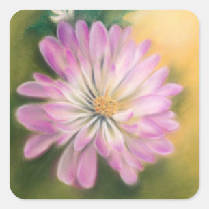 Sticker Carré Rose de chrysanthème et floral en pastel crème