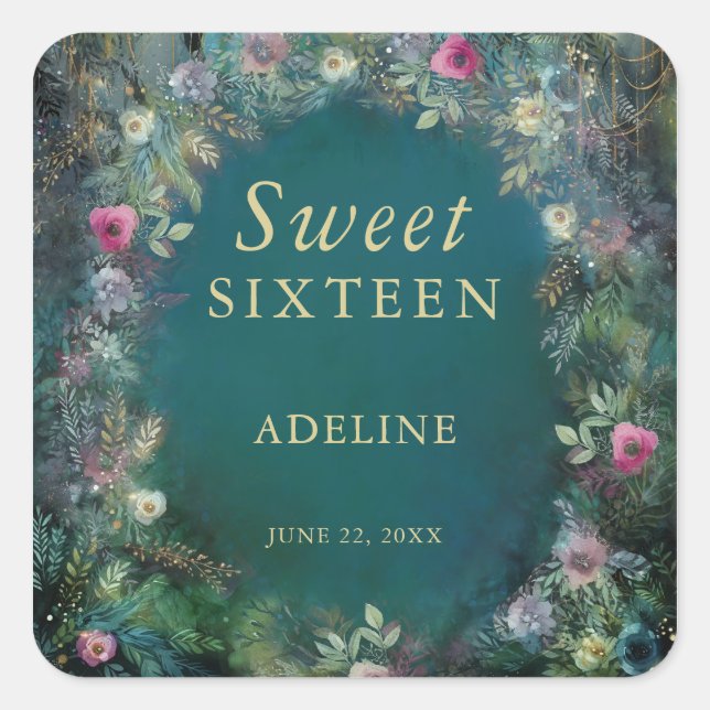 Sticker Carré Rose de forêt enchantée Végétation Fée Nom du bois (Devant)