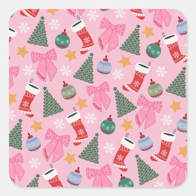 Sticker Carré Rose de Noël mignon (Devant)