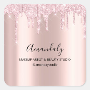 Sticker Carré Rose de Parties scintillant de maquillage Artist S