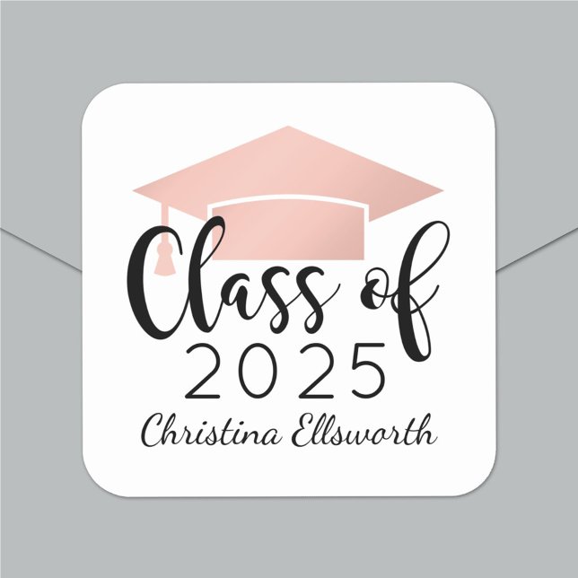 Sticker Carré Rose de script moderne Gold 2025 Graduation person (Créateur téléchargé)