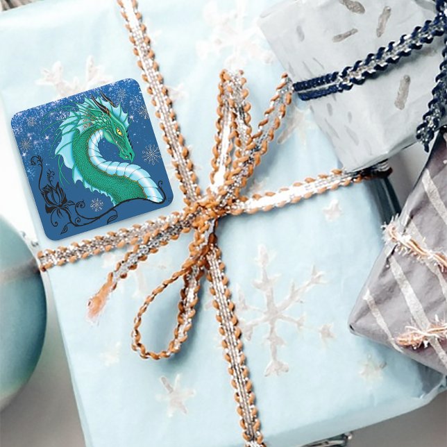 Sticker Carré Rose d'hiver Dragon (Créateur téléchargé)