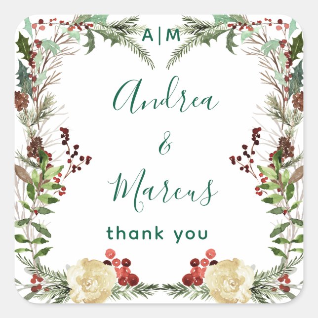 Sticker Carré Rose d'hiver Pinery Mariage Wreath (Devant)