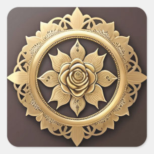 Sticker Carré Rose Élégante avec Cadre Décoratif Orné
