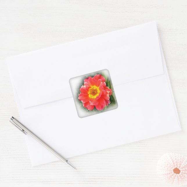 Sticker Carré Rose en automne (Enveloppe)