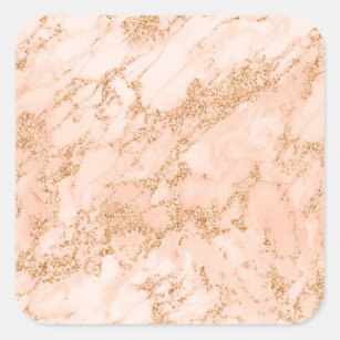 Sticker Carré Rose en marbre parties scintillant d'or abstrait