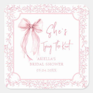 Sticker Carré Rose enrubannée Elle se marie Shower de mariage