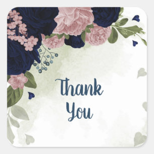 Sticker Carré rose et bleu marine fleurs verdure