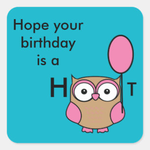 Sticker Carré Rose et Tan de hibou de joyeux anniversaire