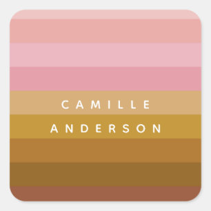 Sticker Carré Rose et Terracotta Boho Géométrique Rayures Nom  