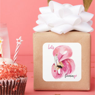 Sticker Carré Rose exotique moderne Flamant rose Aquarelle
