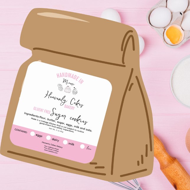 Sticker Carré Rose féminine Chocolat cookies ingrédients étiquet (Créateur téléchargé)