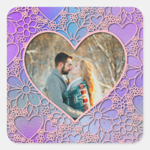 Sticker Carré Rose Florale Rose Moderne Cœur Romantique Saint-Va