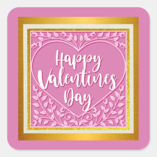 Sticker Carré Rose Florale Rose Moderne Cœur Romantique Saint-Va