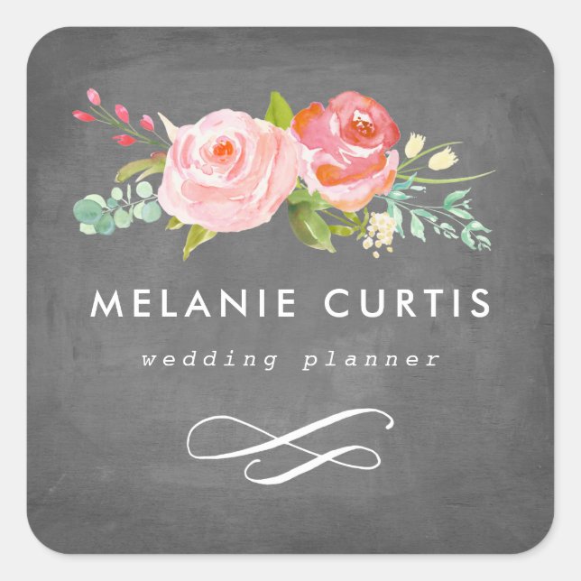 Sticker Carré Rose Garden Floral Chalkboard Business (Devant)